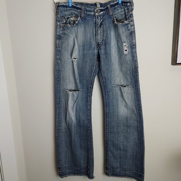 Guess Premium Cliff Cut Boot Blue Jeans Men's 31x30 Super Distressed Slim Fit - Picture 1 of 7